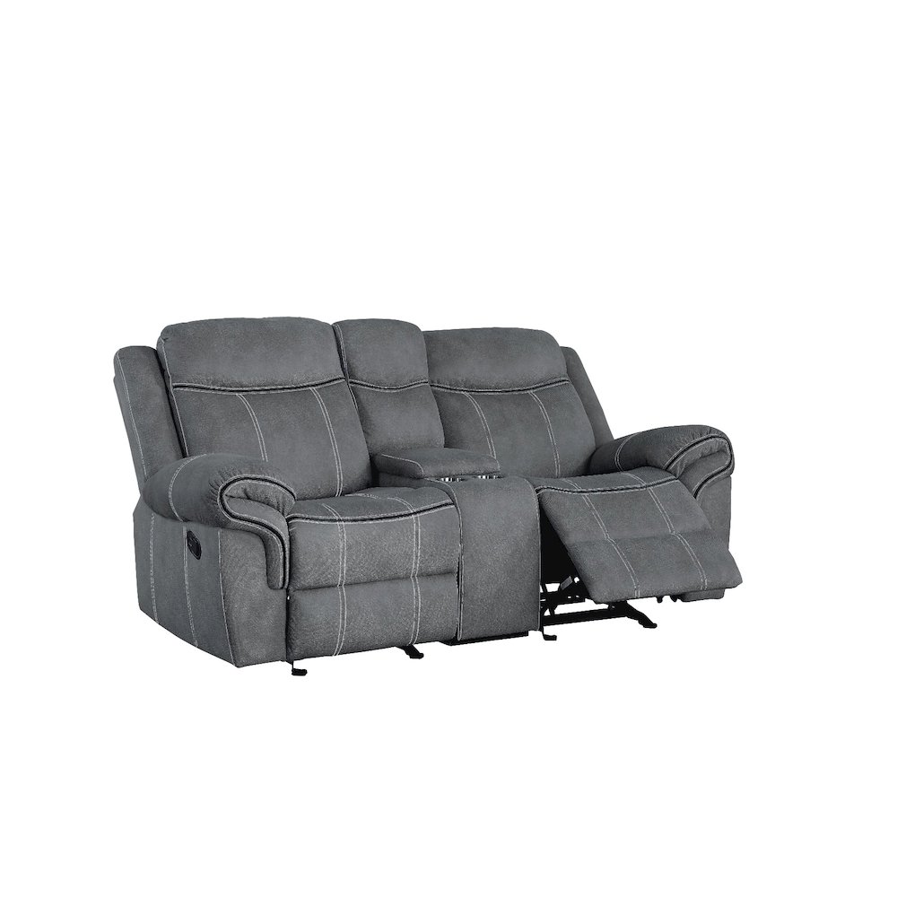 Zubaida Motion Loveseat & Console w/USB Port Two Tone Gray Velvet. Picture 3
