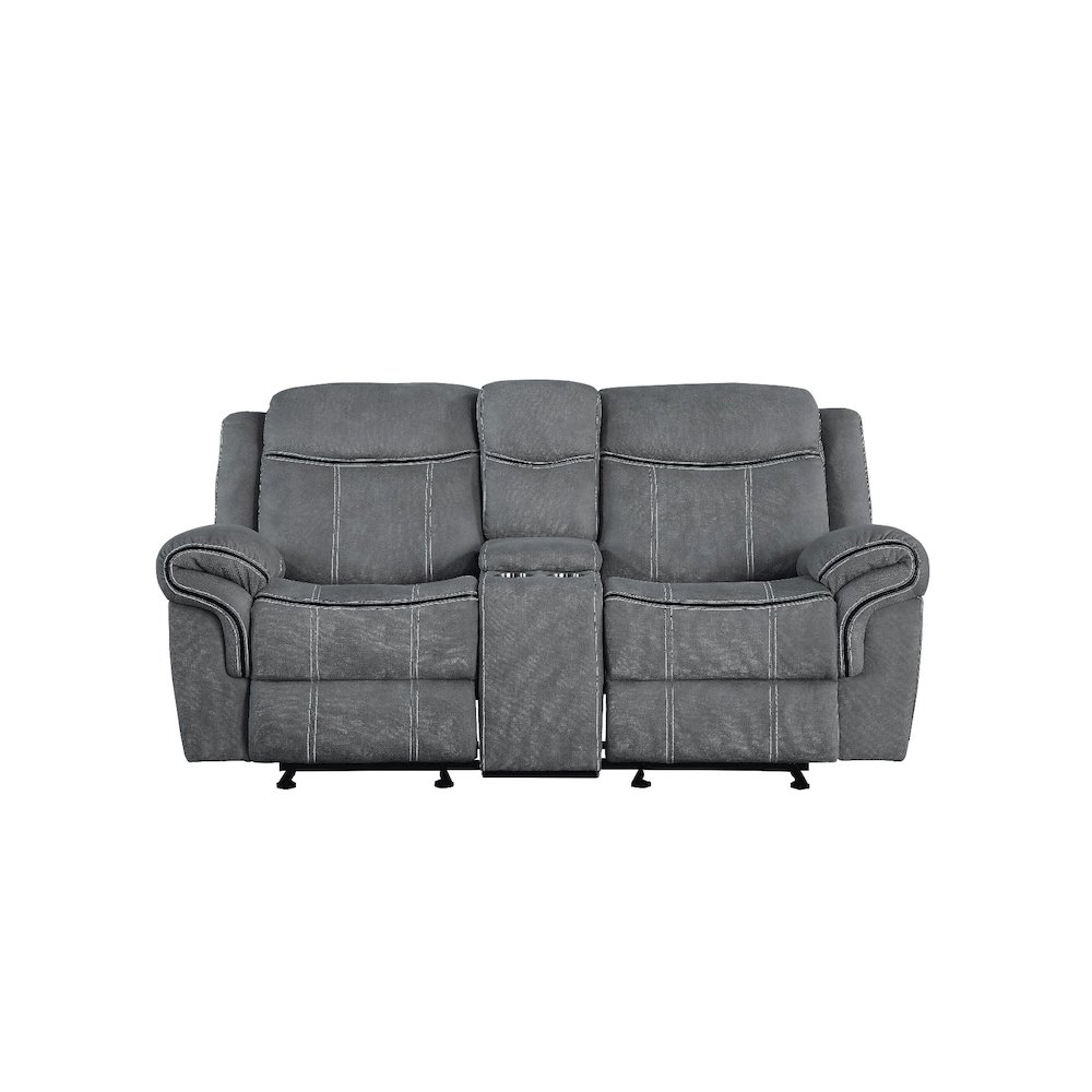 Zubaida Motion Loveseat & Console w/USB Port Two Tone Gray Velvet. Picture 4