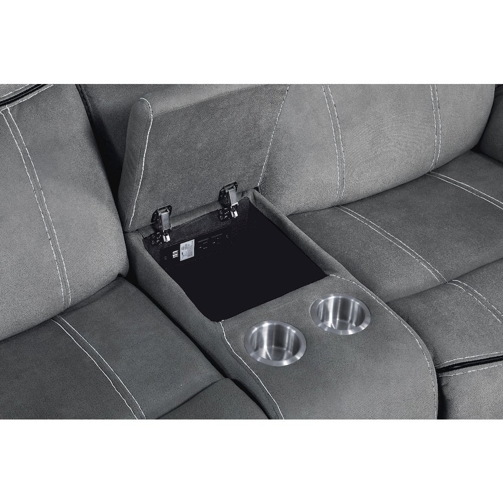 Zubaida Motion Loveseat & Console w/USB Port Two Tone Gray Velvet. Picture 5