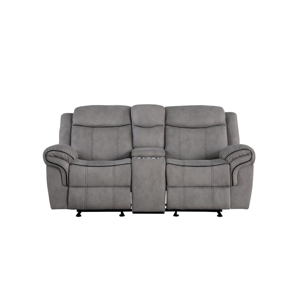 Loveseat w/USB Dock & Console (Glider & Motion), 2-Tone Gray Velvet 55026. Picture 4