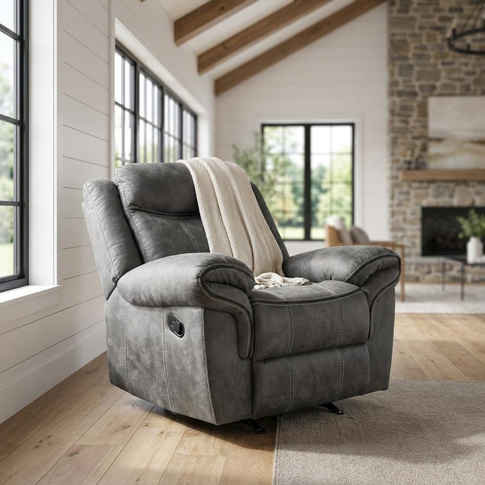 Velvet Glider Recliner Rocker Chair, Two Tone Gray Velvet. Picture 2