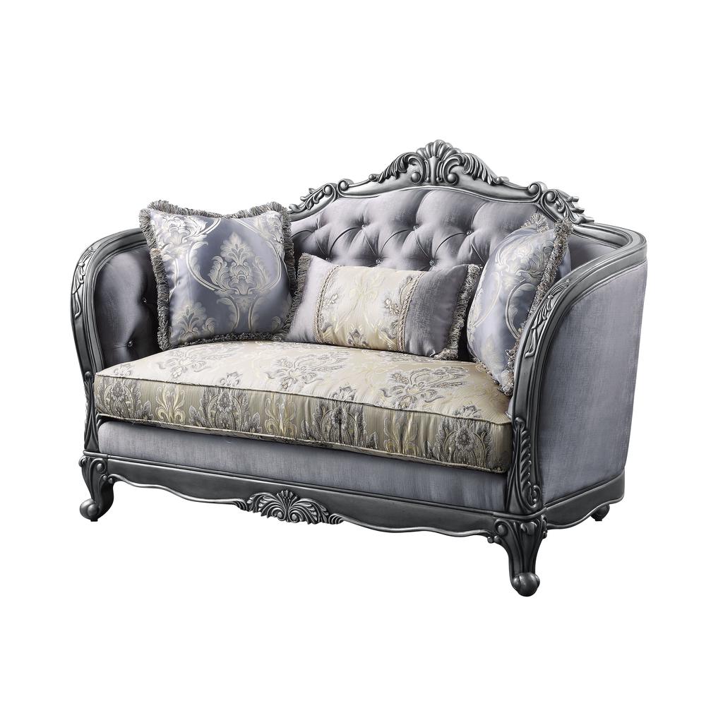 Ariadne Loveseat w/3 Pillows Fabric & Platinum. Picture 2