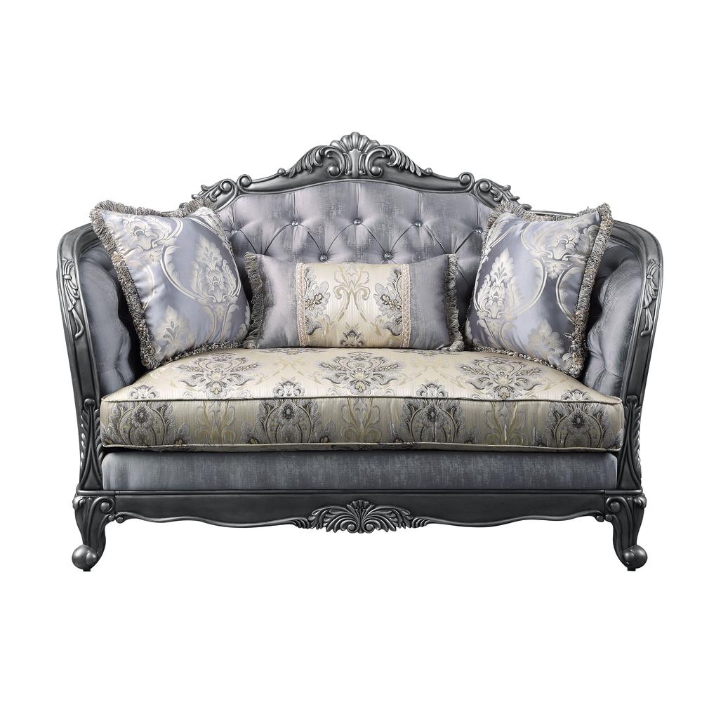 Ariadne Loveseat w/3 Pillows Fabric & Platinum. Picture 4