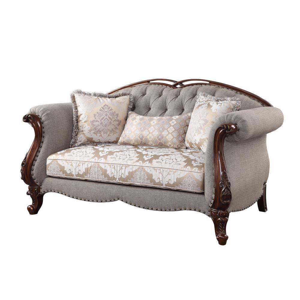 Loveseat w/3 Pillows, Fabric & Cherry 55366. Picture 2
