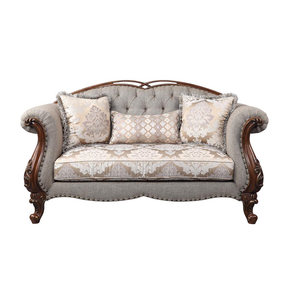 Loveseat w/3 Pillows, Fabric & Cherry 55366. Picture 4