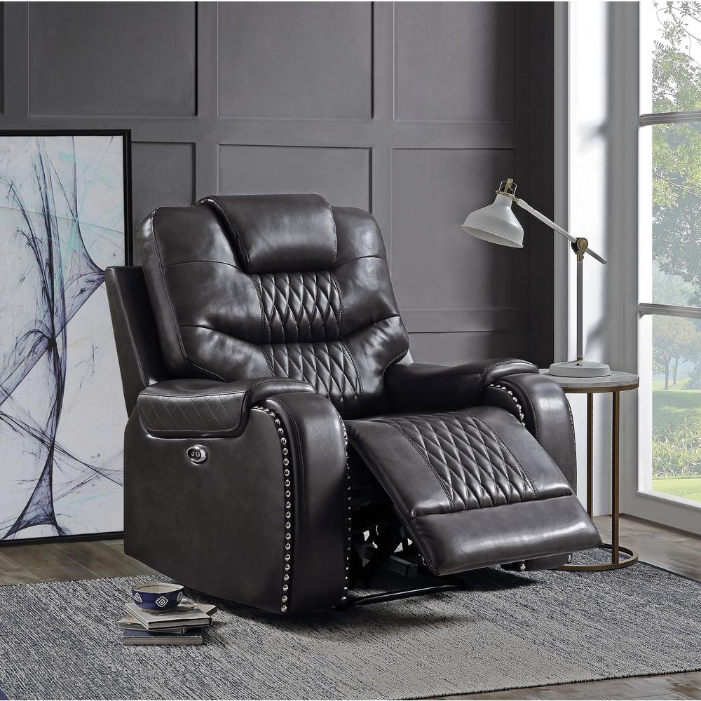 Braylon Power Motion Recliner Magnetite Synthetic Leather. Picture 1