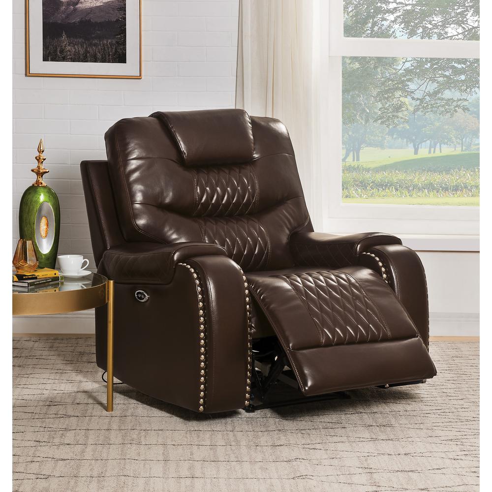 Braylon Power Motion Recliner Brown Synthetic Leather. Picture 1