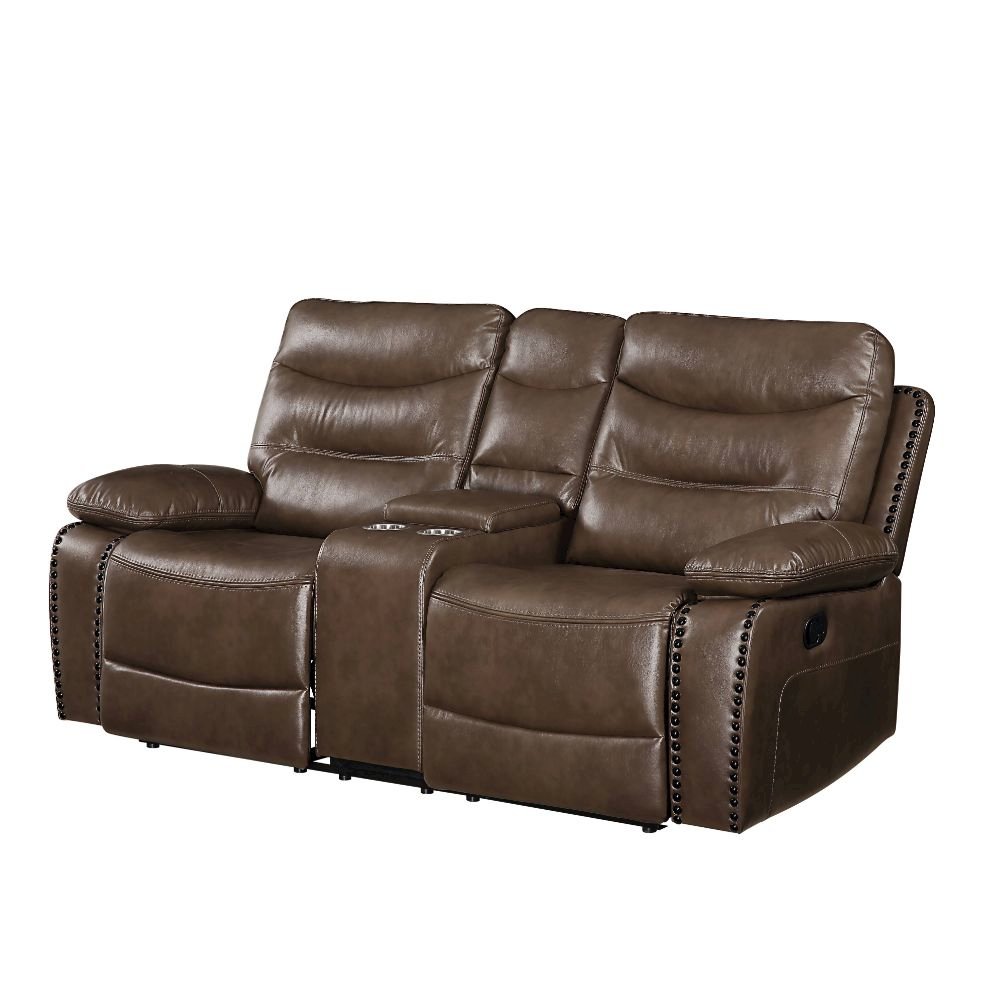 Aashi Motion Loveseat w/Console Brown LeatherGel Match. Picture 1