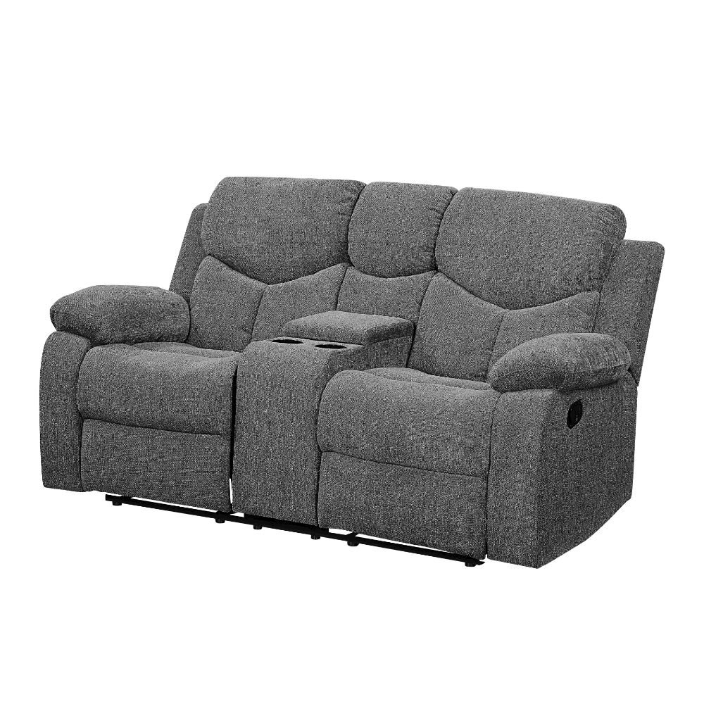Kalen Motion Loveseat w/Console Gray Chenille. Picture 1