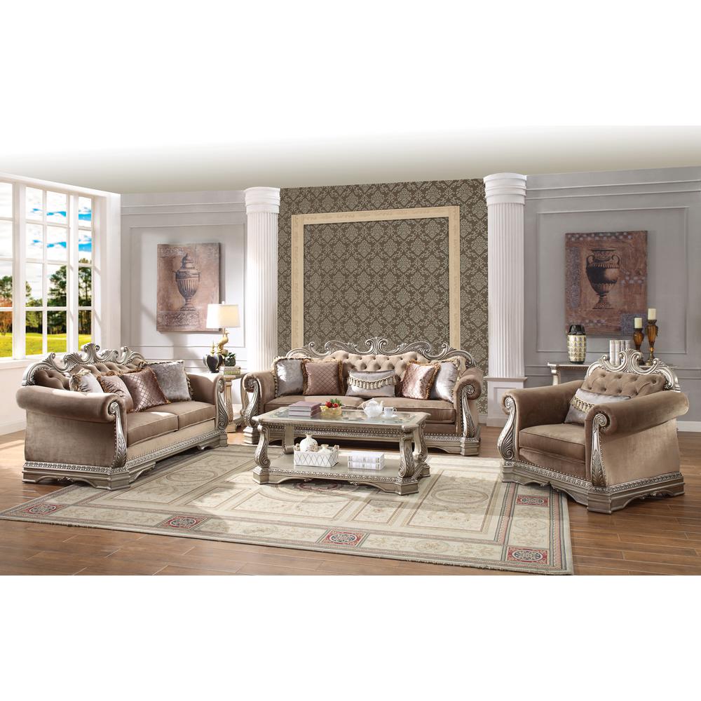 Northville Sofa w/5 Pillows Velvet & Antique Silver. Picture 2