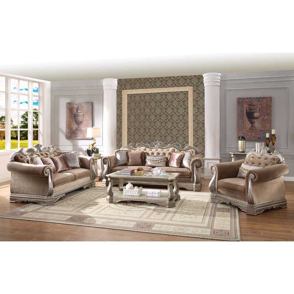 Northville Sofa w/5 Pillows Velvet & Antique Silver. Picture 1