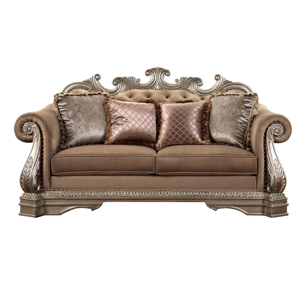 Northville Loveseat w/4 Pillows Velvet & Antique Silver. Picture 3