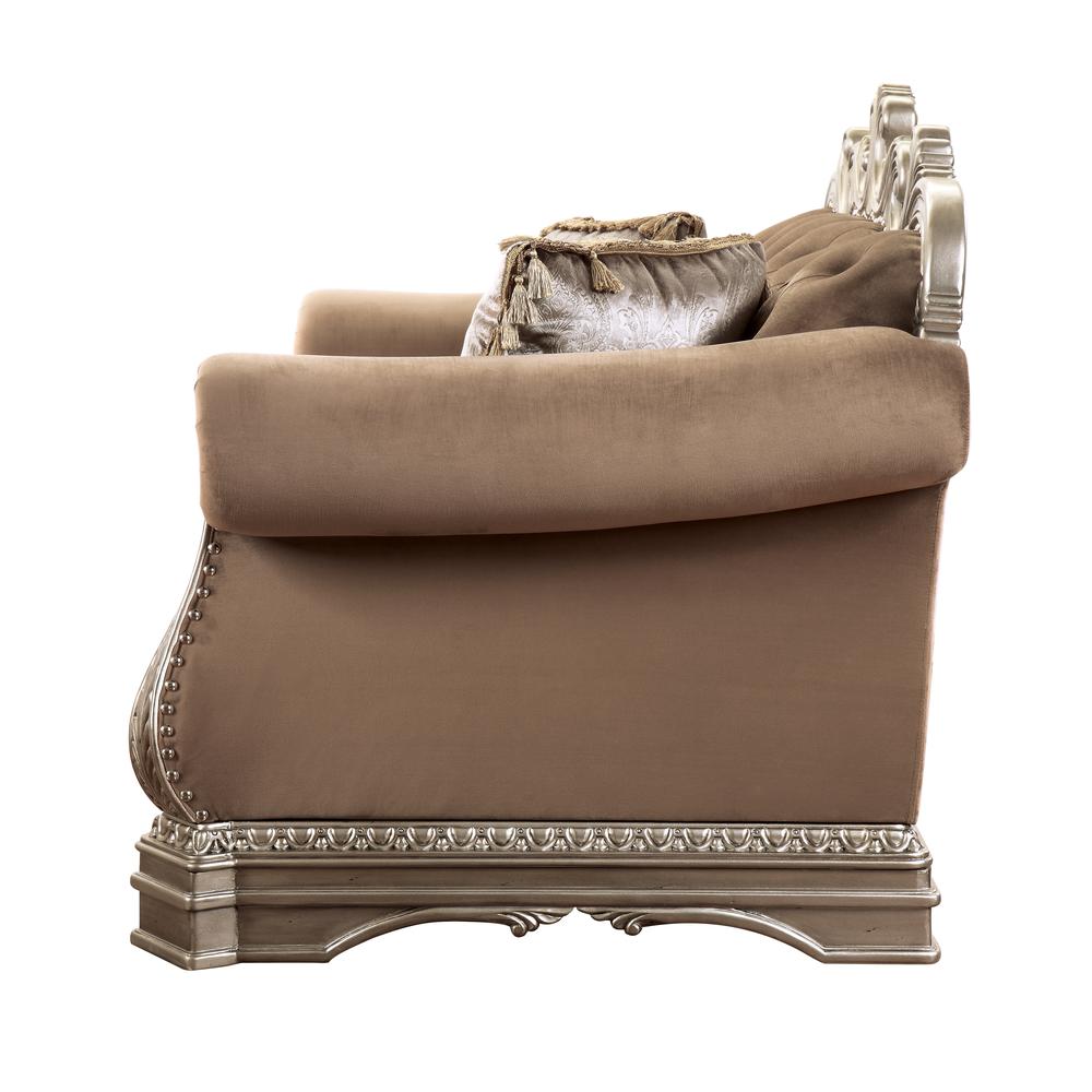 Northville Loveseat w/4 Pillows Velvet & Antique Silver. Picture 4