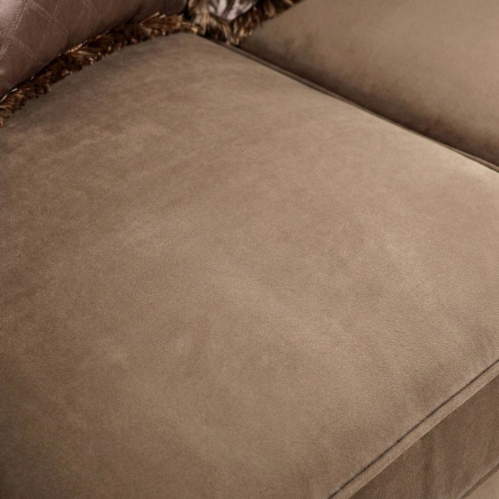 Velvet-Upholstered Loveseat with 4 Throw Pillows, Antique Silver. Picture 6