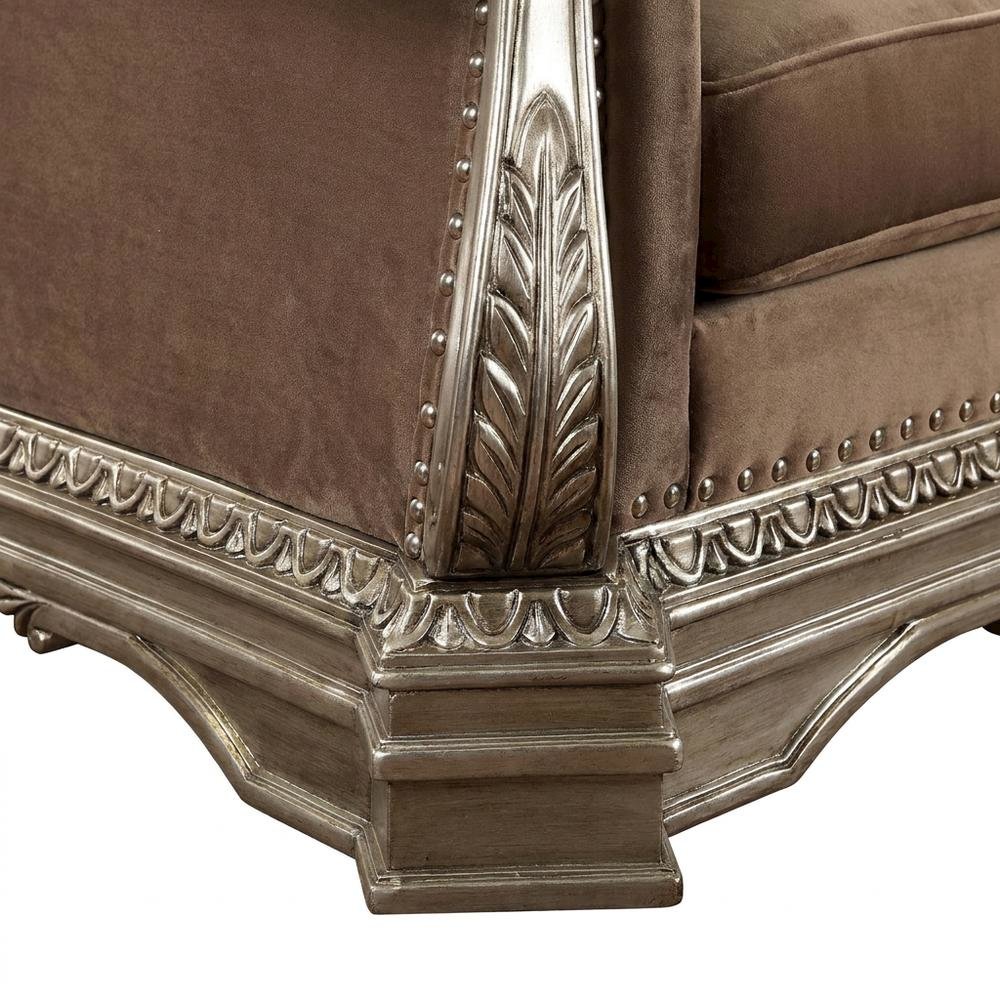 Velvet-Upholstered Loveseat with 4 Throw Pillows, Antique Silver. Picture 7