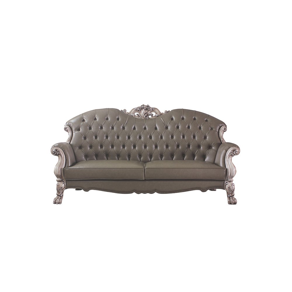 Dresden Sofa w/5 Pillows Synthetic Leather & Vintage Bone White. Picture 2