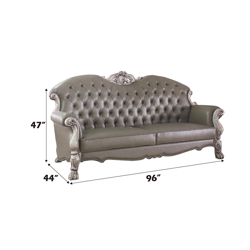 Dresden Sofa w/5 Pillows Synthetic Leather & Vintage Bone White. Picture 5