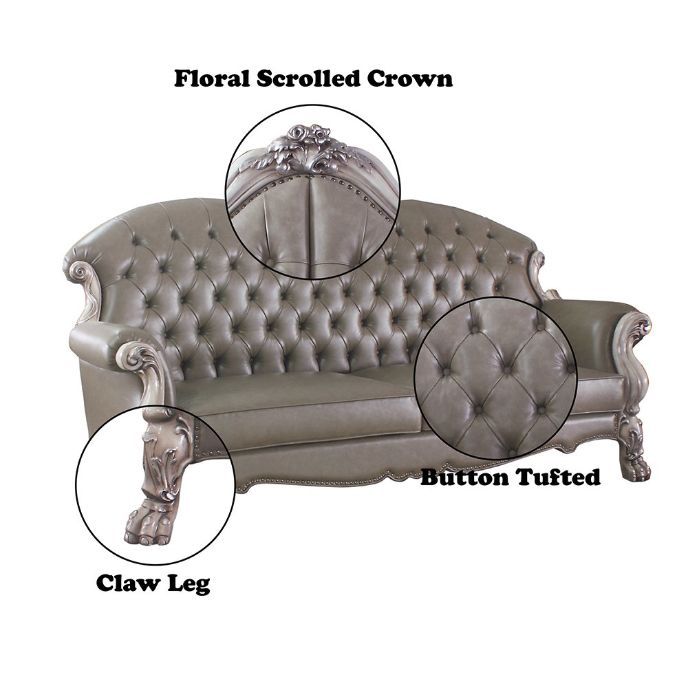 Dresden Sofa w/5 Pillows Synthetic Leather & Vintage Bone White. Picture 6