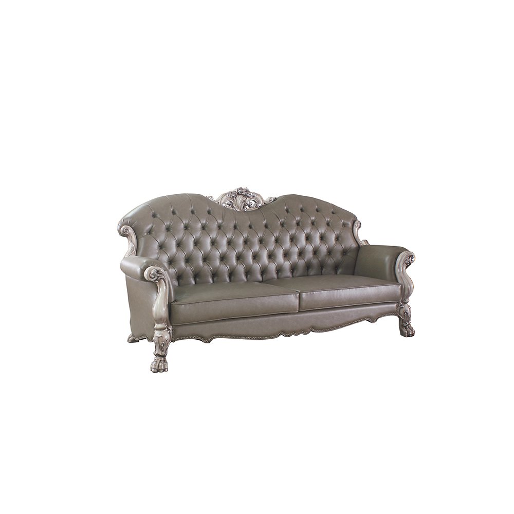 Dresden Sofa w/5 Pillows Synthetic Leather & Vintage Bone White. Picture 1