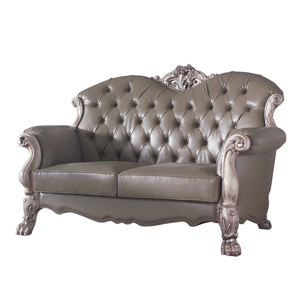 Dresden Loveseat w/3 Pillows Synthetic Leather & Vintage Bone White. Picture 1