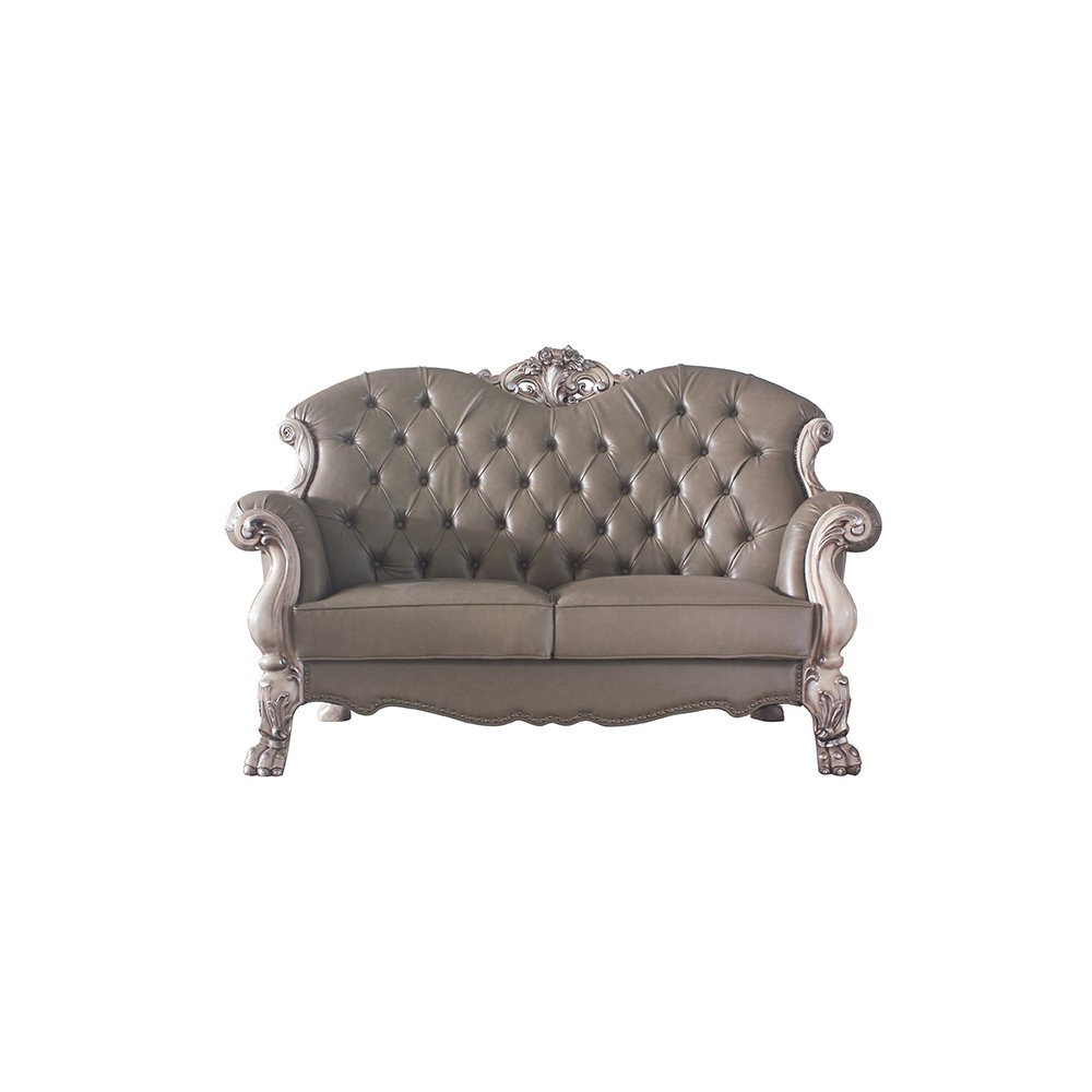 Dresden Loveseat w/3 Pillows Synthetic Leather & Vintage Bone White. Picture 2