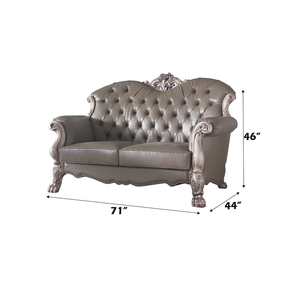 Dresden Loveseat w/3 Pillows Synthetic Leather & Vintage Bone White. Picture 5
