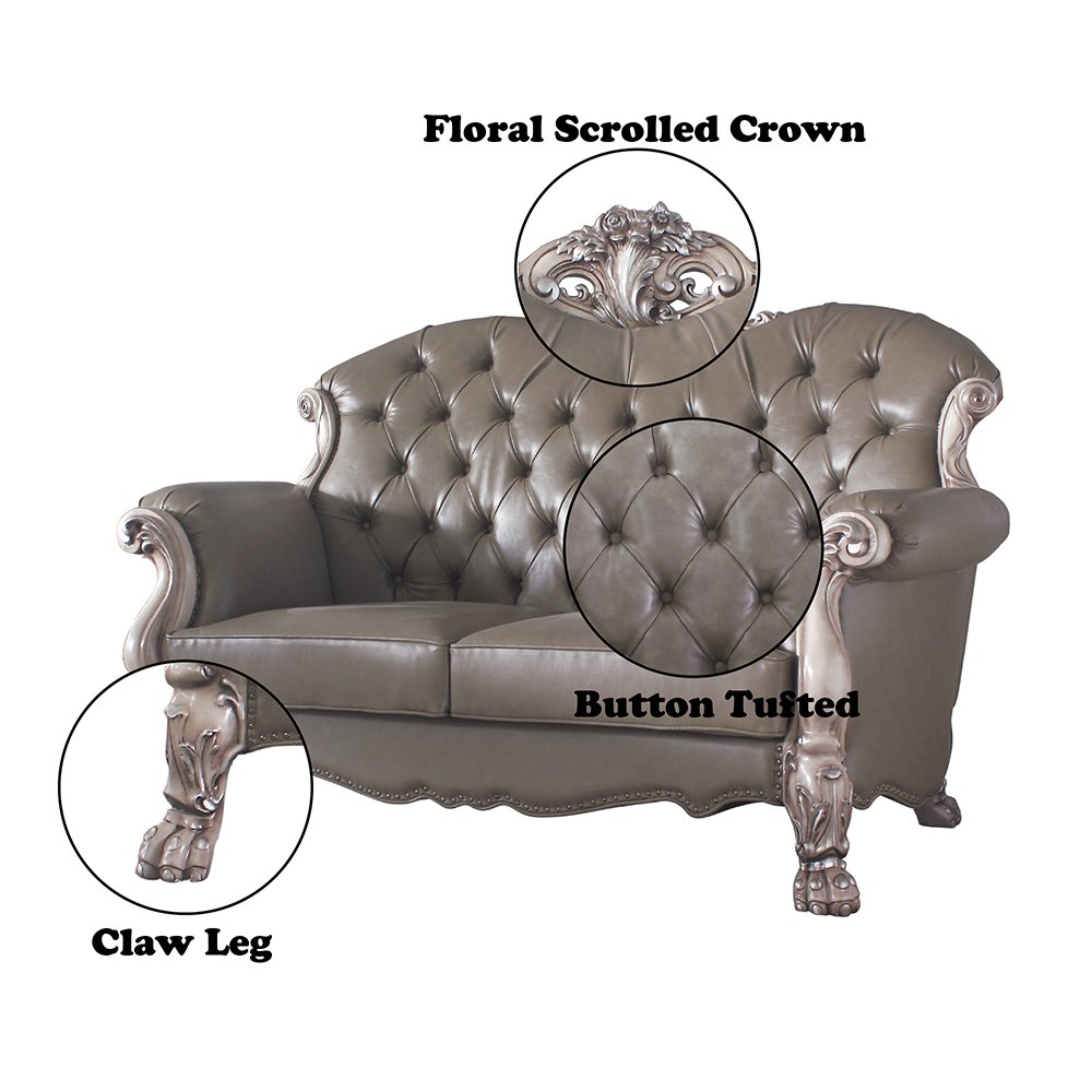 Dresden Loveseat w/3 Pillows Synthetic Leather & Vintage Bone White. Picture 6
