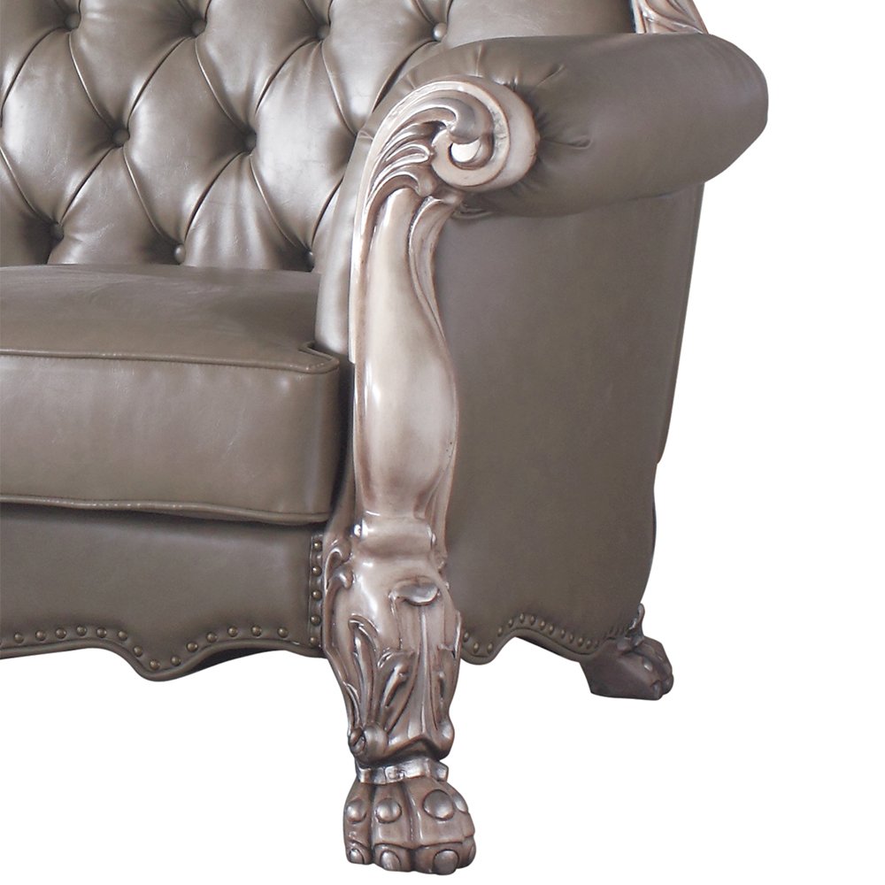 Dresden Loveseat w/3 Pillows Synthetic Leather & Vintage Bone White. Picture 8