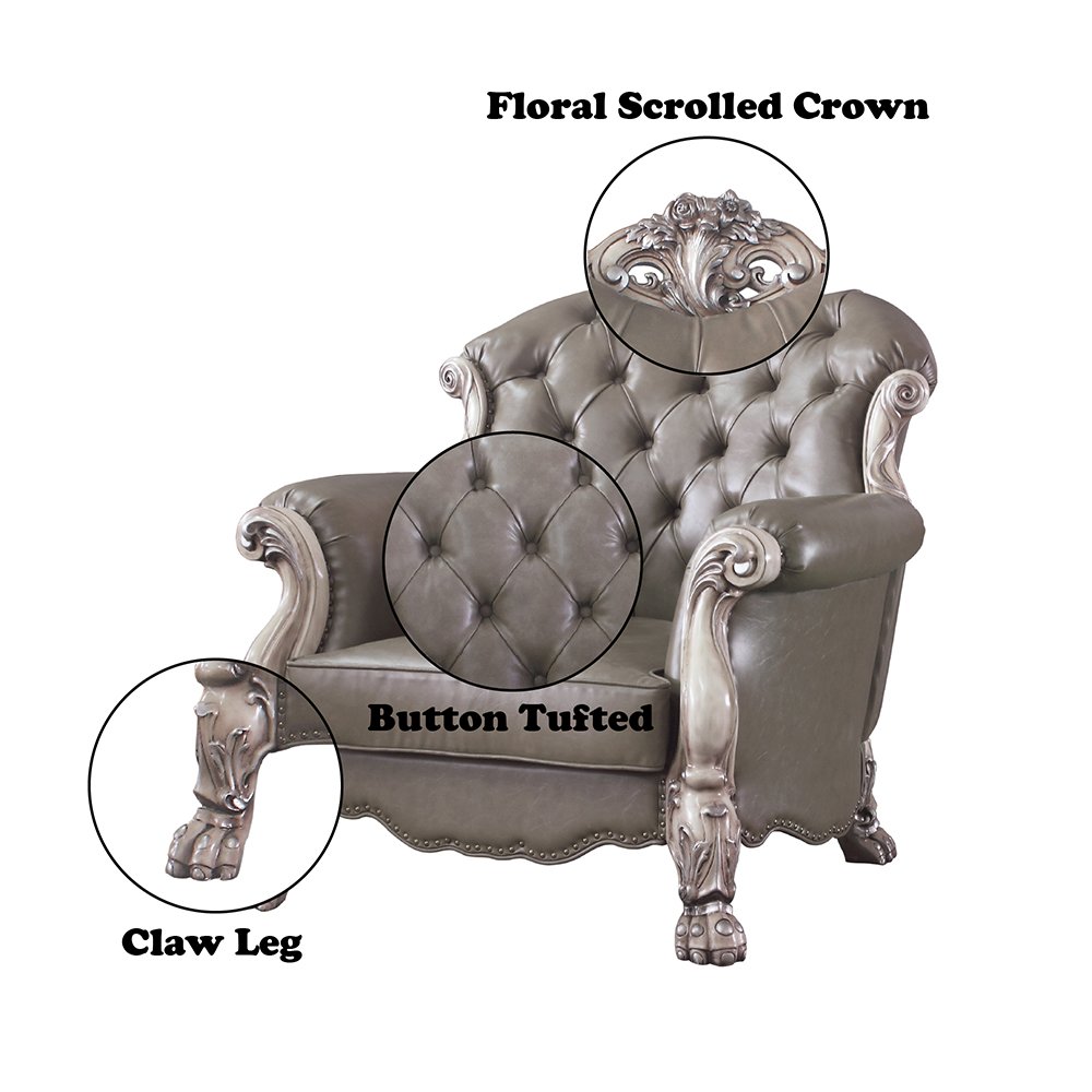 Dresden Chair w/Pillow Synthetic Leather & Vintage Bone White. Picture 6