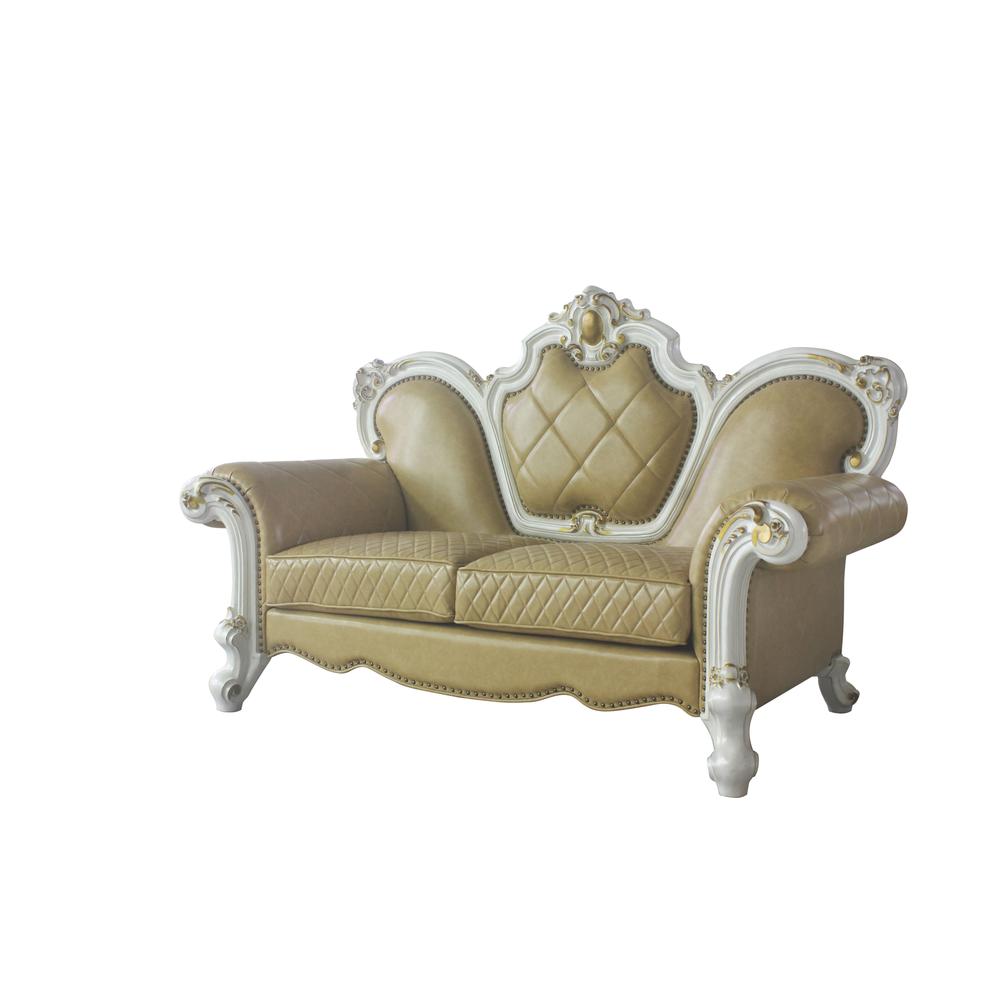 Picardy Loveseat w/3 Pillows Butterscotch Synthetic Leather & Antique Pearl. Picture 1