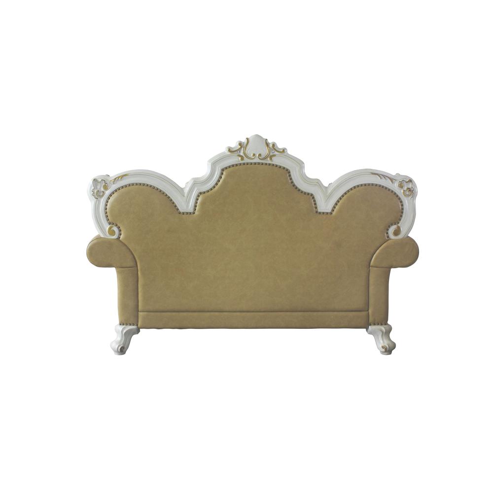 Picardy Loveseat w/3 Pillows Butterscotch Synthetic Leather & Antique Pearl. Picture 2