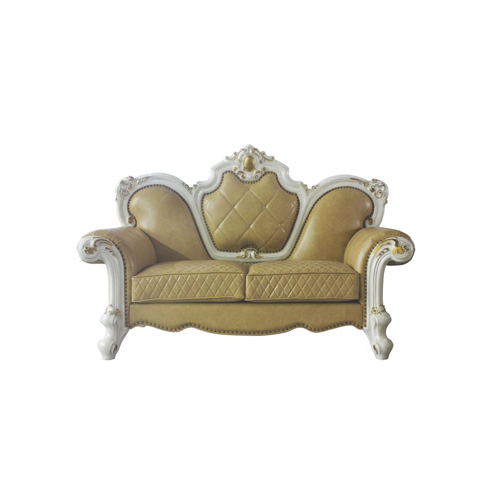 Picardy Loveseat w/3 Pillows Butterscotch Synthetic Leather & Antique Pearl. Picture 3