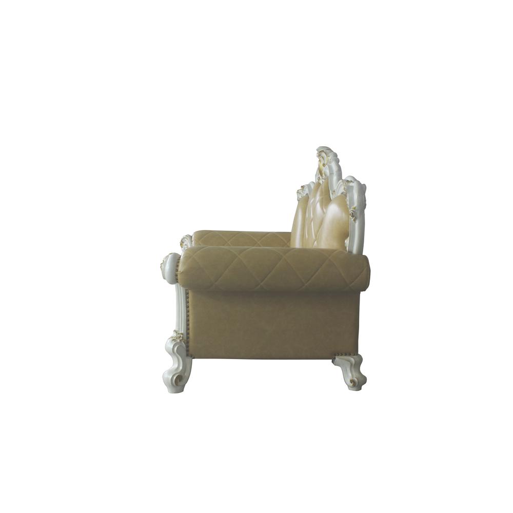 Picardy Loveseat w/3 Pillows Butterscotch Synthetic Leather & Antique Pearl. Picture 4