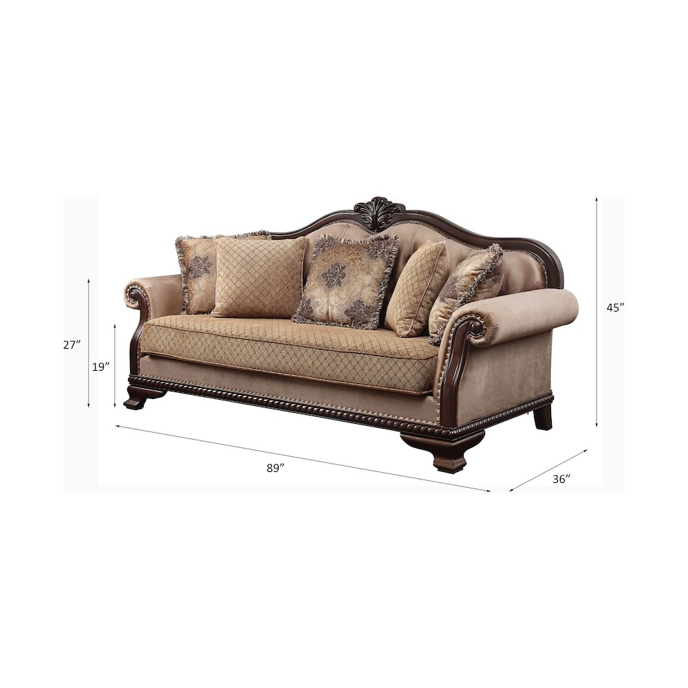 Chateau De Ville Sofa w/5 Pillows(Same LV01588) Fabric & Espresso. Picture 1