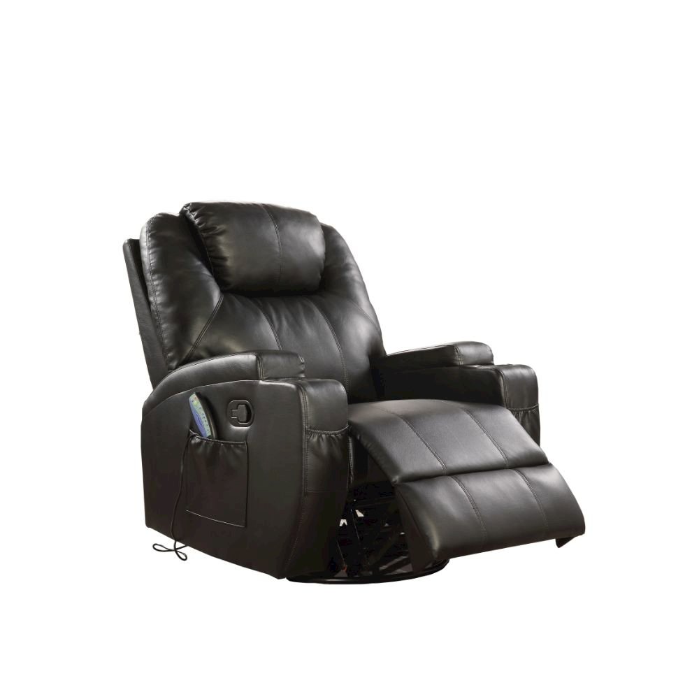 Waterlily Motion Rocker Recliner w/Swivel Black Synthetic Leather. Picture 1