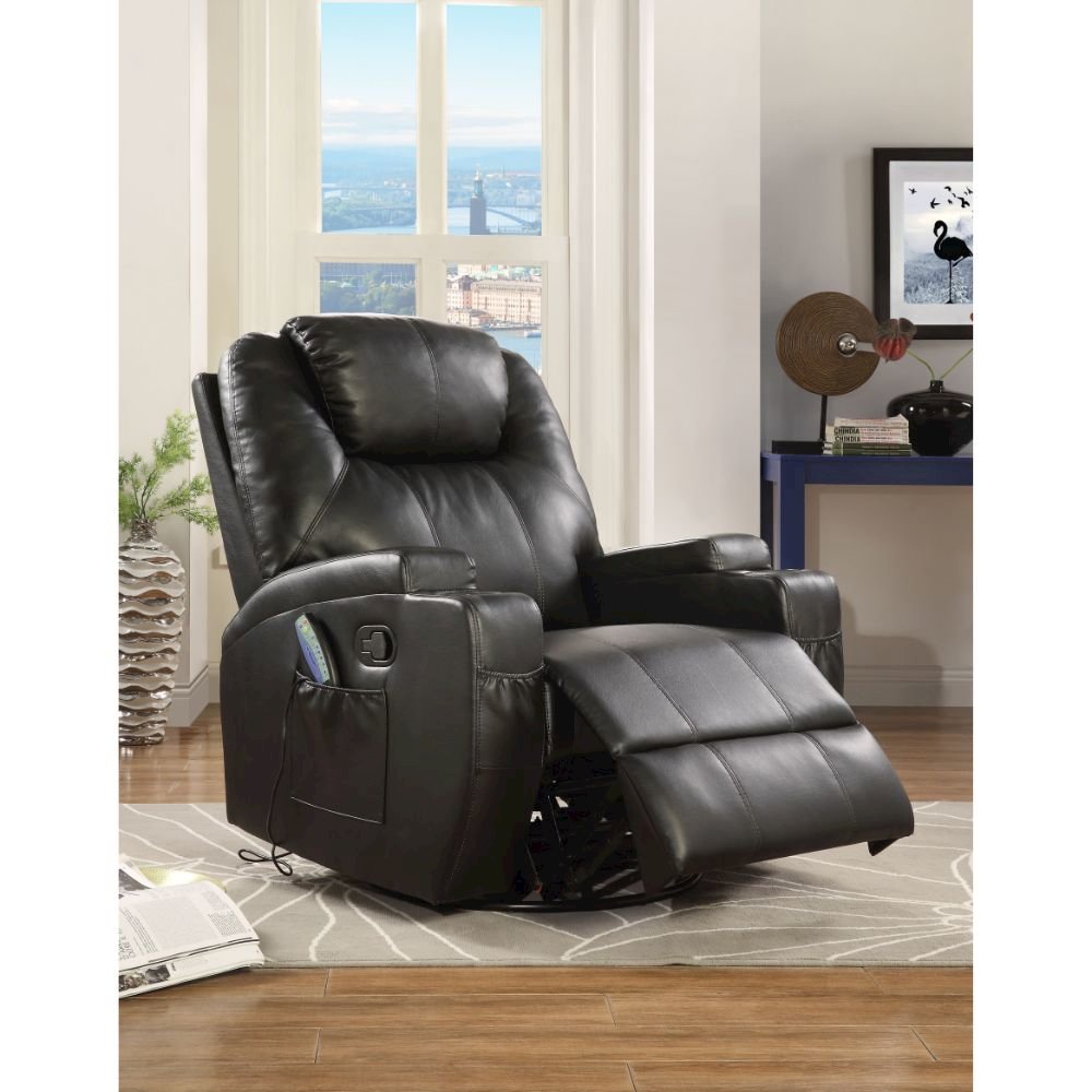 Waterlily Motion Rocker Recliner w/Swivel Black Synthetic Leather. Picture 2