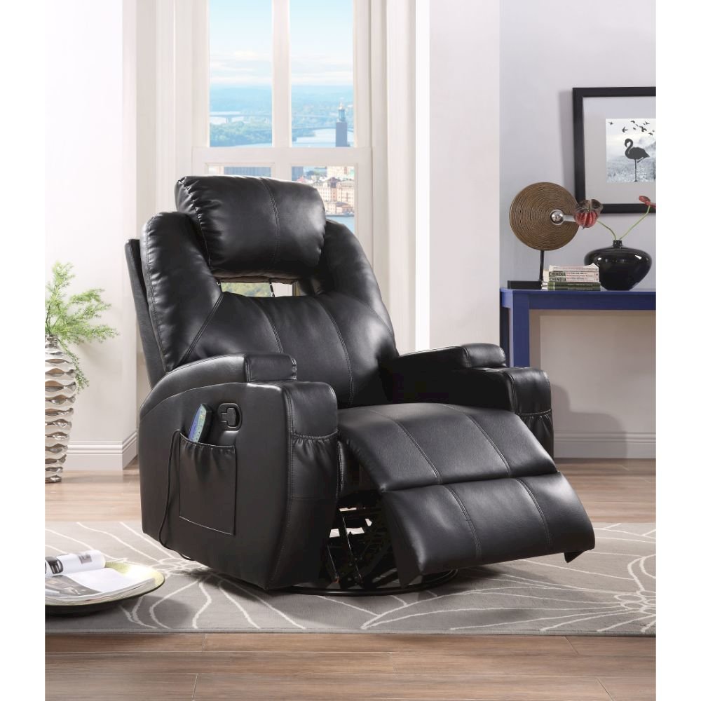 Waterlily Motion Rocker Recliner w/Swivel Black Synthetic Leather. Picture 3