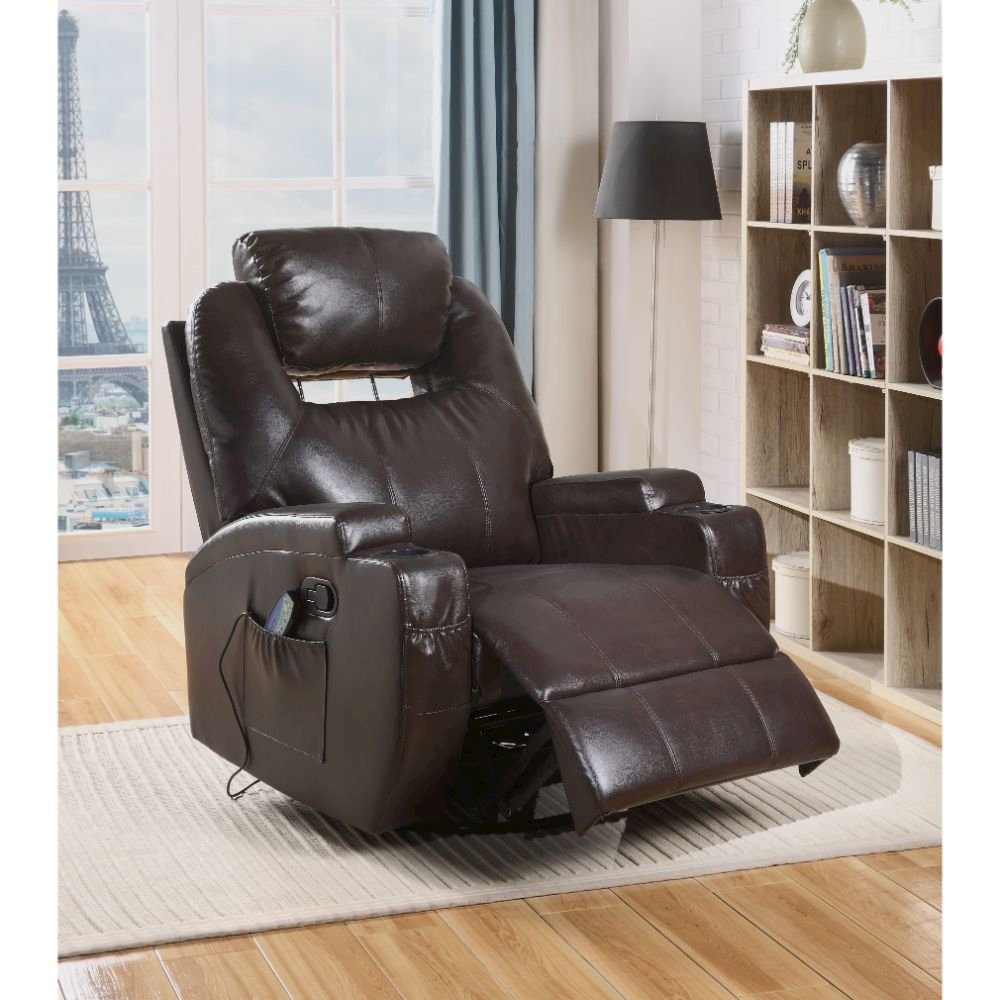 Waterlily Motion Rocker Recliner w/Swivel Brown Synthetic Leather. Picture 2