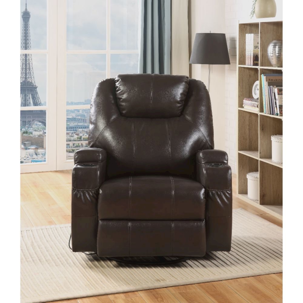 Waterlily Motion Rocker Recliner w/Swivel Brown Synthetic Leather. Picture 3