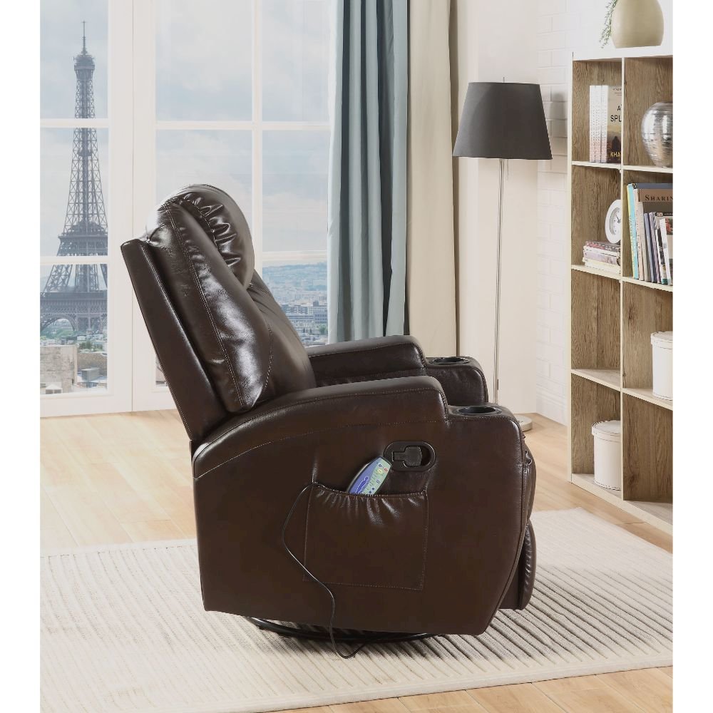 Waterlily Motion Rocker Recliner w/Swivel Brown Synthetic Leather. Picture 4
