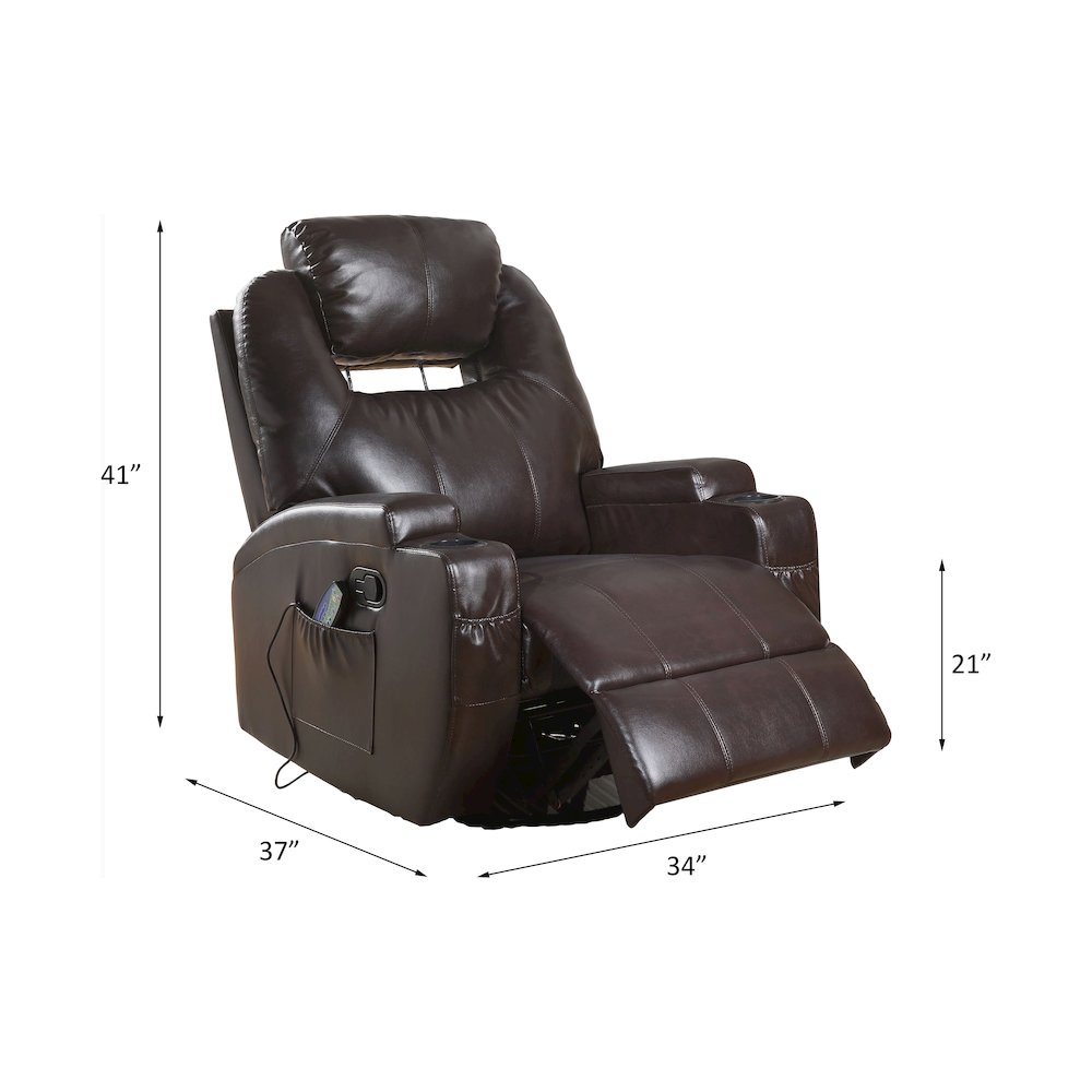 Waterlily Motion Rocker Recliner w/Swivel Brown Synthetic Leather. Picture 6