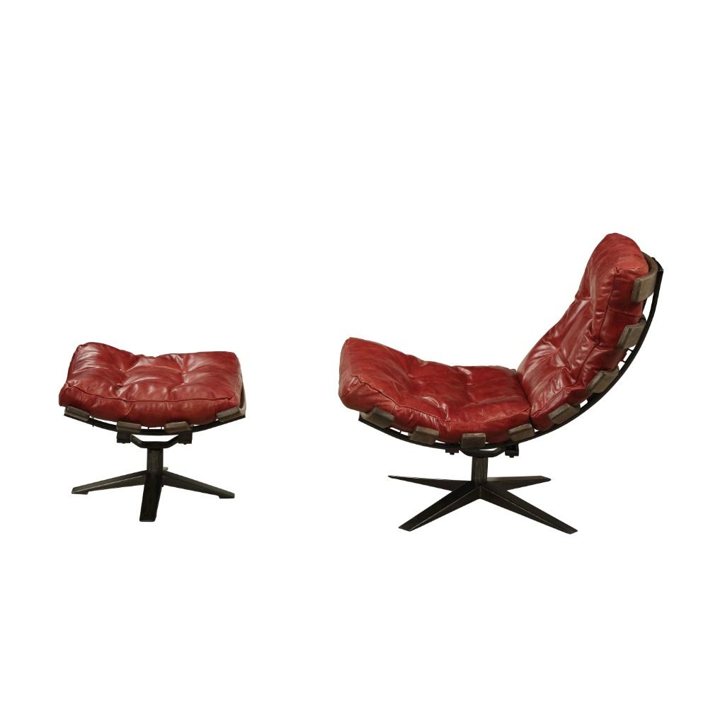 Gandy Chair & Ottoman Antique Red Top Grain Leather. Picture 3