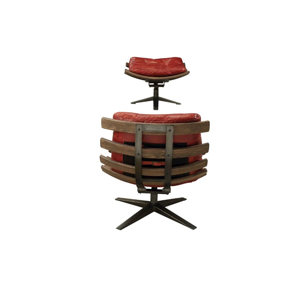 Gandy Chair & Ottoman Antique Red Top Grain Leather. Picture 4