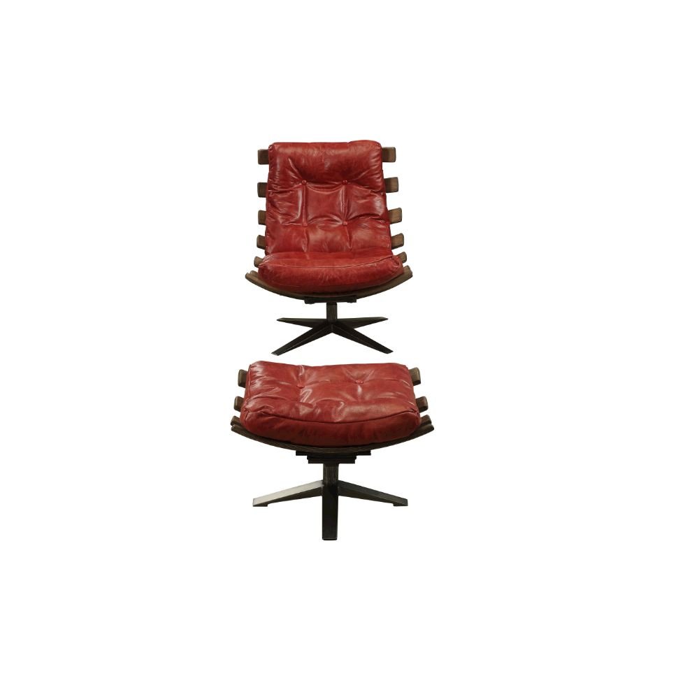 Gandy Chair & Ottoman Antique Red Top Grain Leather. Picture 5