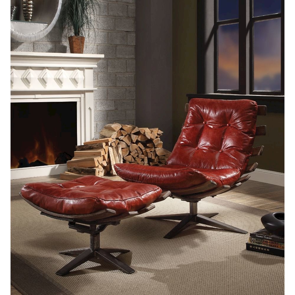 Gandy Chair & Ottoman Antique Red Top Grain Leather. Picture 6