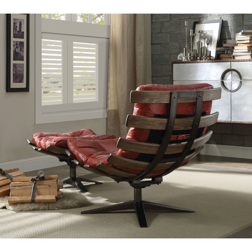 Gandy Chair & Ottoman Antique Red Top Grain Leather. Picture 7