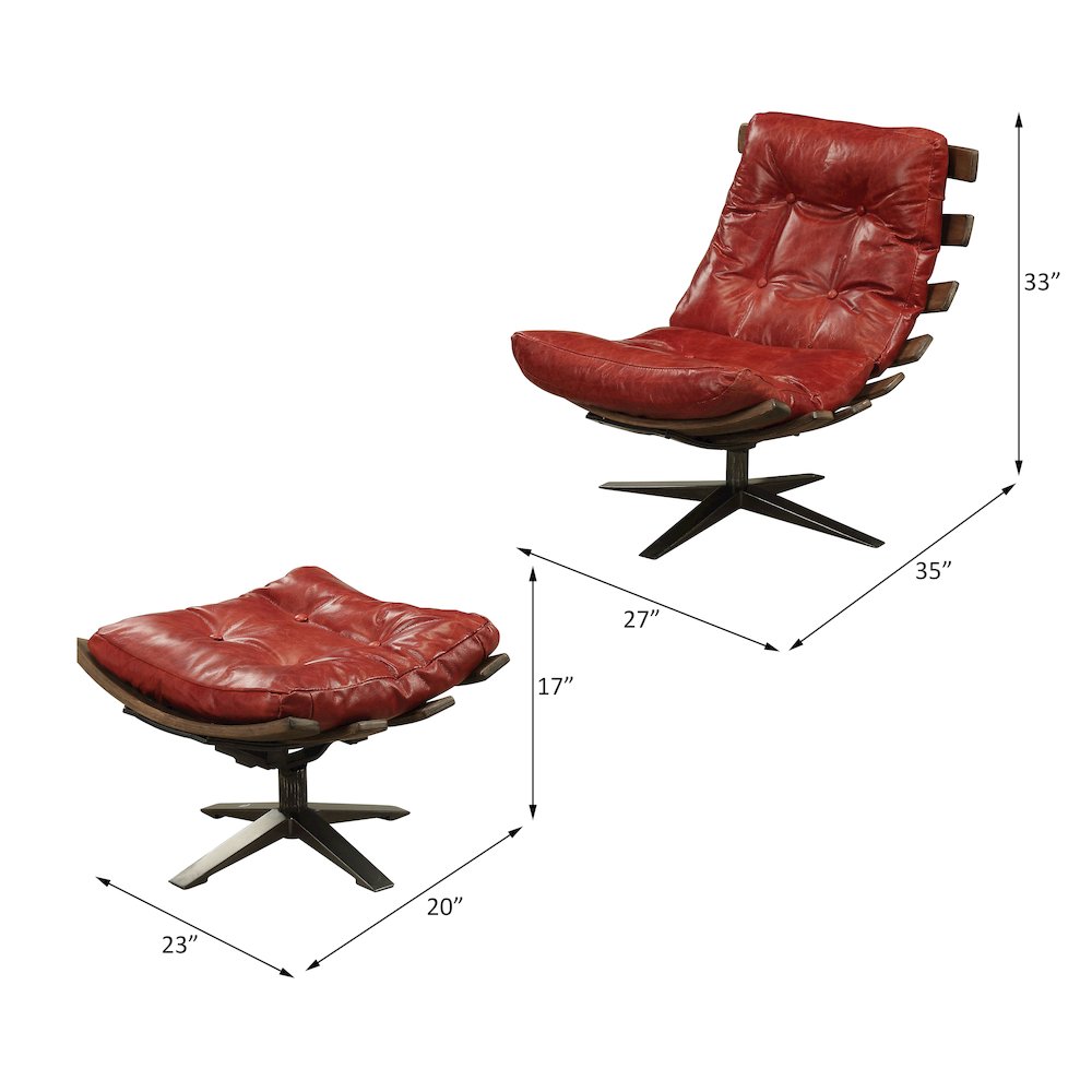Gandy Chair & Ottoman Antique Red Top Grain Leather. Picture 8