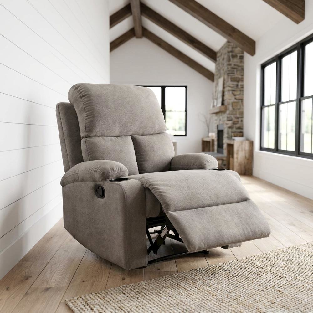 Velvet-Upholstered Manual Recliner Chair, Latch Handle, Gray Velvet. Picture 2
