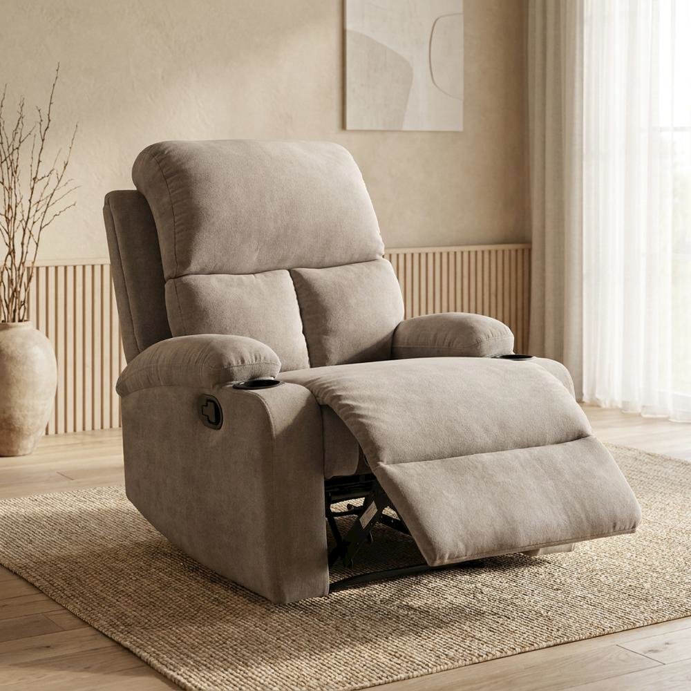 Velvet-Upholstered Manual Recliner Chair, Latch Handle, Gray Velvet. Picture 3
