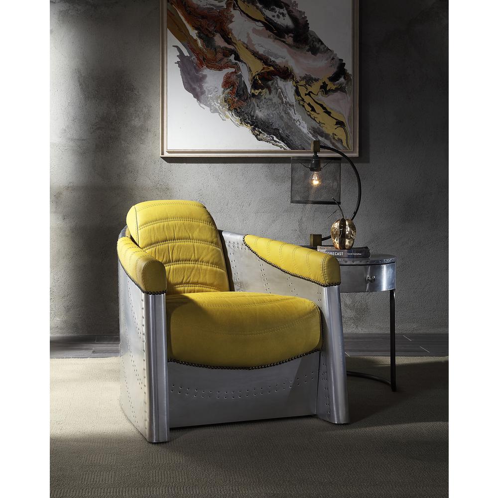 Accent Chair, Yellow Top Grain Leather & Aluminum. Picture 5